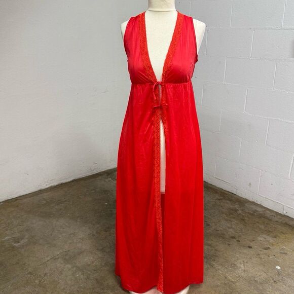 Vintage red lace tie front maxi cardigan cape - Picture 1 of 7